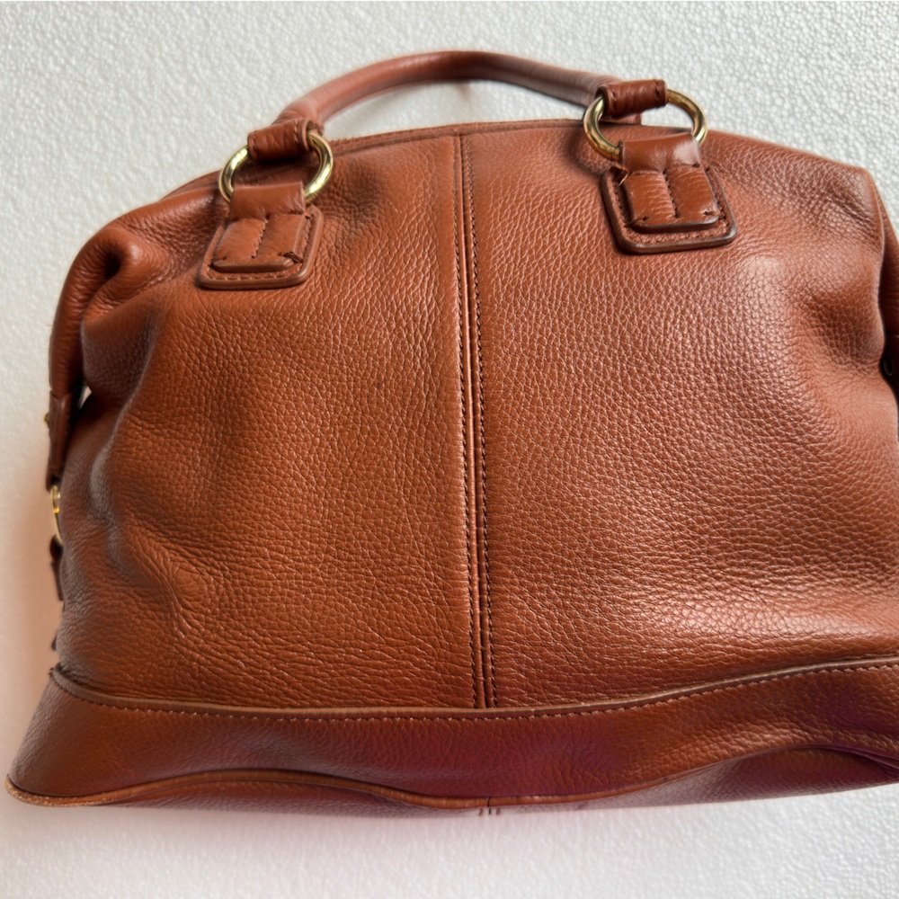 Tommy Hilfiger Brown Leather Satchel with Navy Stripe - Picture 2 of 7